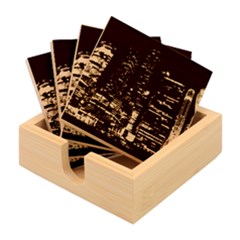 Black Building Lighted Under Clear Sky Bamboo Coaster Set by Modalart