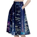 Black Building Lighted Under Clear Sky A-Line Full Circle Midi Skirt With Pocket View2