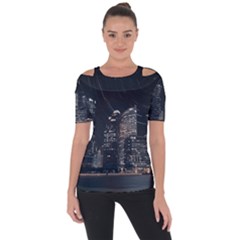 Time Lapse Photo Of City Shoulder Cut Out Short Sleeve Top by Modalart