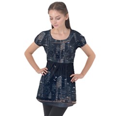 Time Lapse Photo Of City Puff Sleeve Tunic Top by Modalart