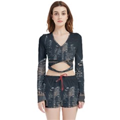 Time Lapse Photo Of City Velvet Wrap Crop Top And Shorts Set by Modalart