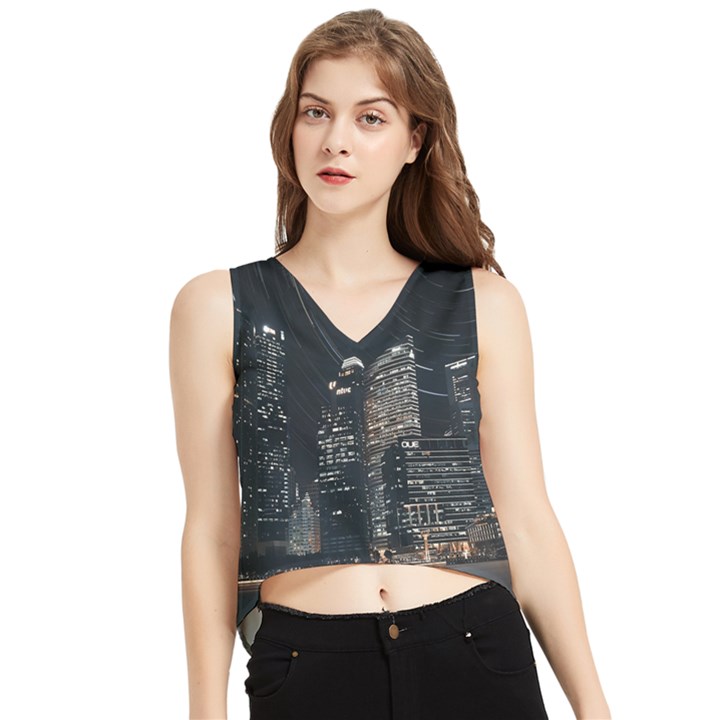 Time Lapse Photo Of City V-Neck Cropped Tank Top