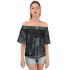 Time Lapse Photo Of City Off Shoulder Short Sleeve Top by Modalart