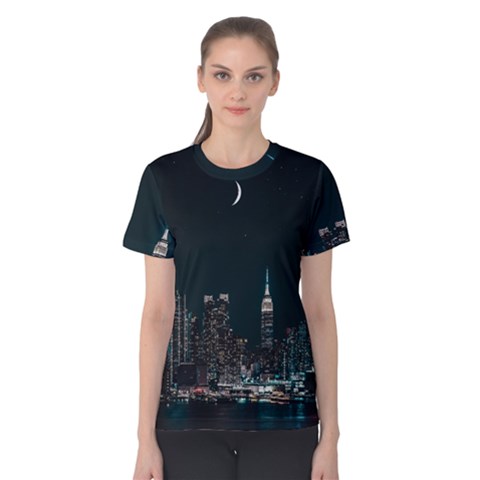 Skyline Photography Of Buildings Women s Cotton T-shirt by Modalart