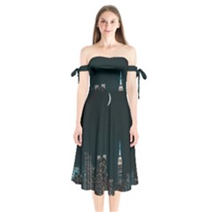 Skyline Photography Of Buildings Shoulder Tie Bardot Midi Dress by Modalart