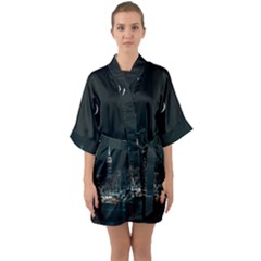 Skyline Photography Of Buildings Half Sleeve Satin Kimono  by Modalart