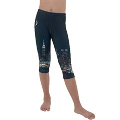 Skyline Photography Of Buildings Kids  Lightweight Velour Capri Leggings  by Modalart