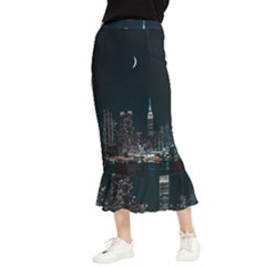 Skyline Photography Of Buildings Maxi Fishtail Chiffon Skirt