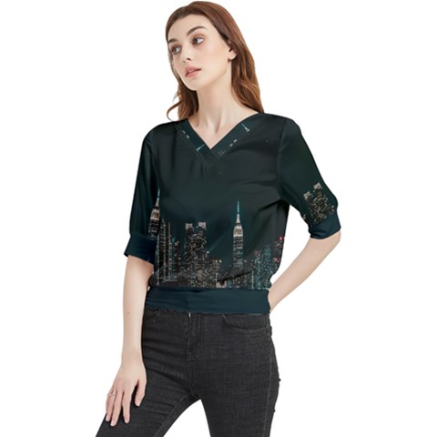 Skyline Photography Of Buildings Quarter Sleeve Blouse by Modalart