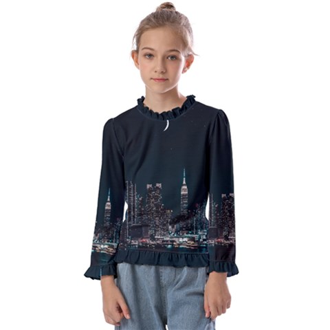 Skyline Photography Of Buildings Kids  Frill Detail T-shirt by Modalart