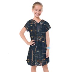 Photo Of Buildings During Nighttime Kids  Drop Waist Dress by Modalart