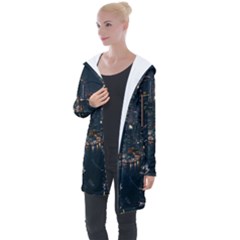 Photo Of Buildings During Nighttime Longline Hooded Cardigan by Modalart