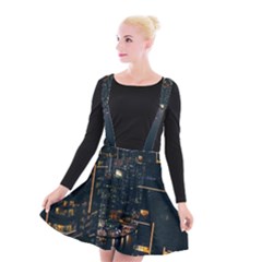 Photo Of Buildings During Nighttime Suspender Skater Skirt by Modalart