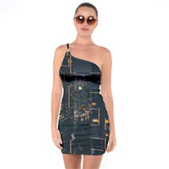 Photo Of Buildings During Nighttime One Shoulder Ring Trim Bodycon Dress by Modalart