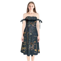 Photo Of Buildings During Nighttime Shoulder Tie Bardot Midi Dress by Modalart