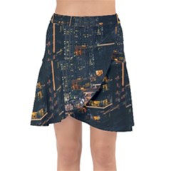 Photo Of Buildings During Nighttime Wrap Front Skirt by Modalart