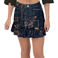 Photo Of Buildings During Nighttime Fishtail Mini Chiffon Skirt by Modalart