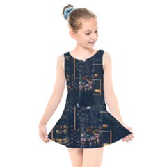 Photo Of Buildings During Nighttime Kids  Skater Dress Swimsuit by Modalart