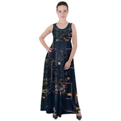 Photo Of Buildings During Nighttime Empire Waist Velour Maxi Dress by Modalart