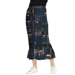 Photo Of Buildings During Nighttime Maxi Fishtail Chiffon Skirt