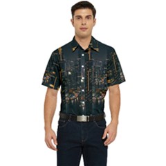 Photo Of Buildings During Nighttime Men s Short Sleeve Pocket Shirt  by Modalart