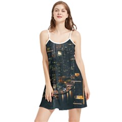 Photo Of Buildings During Nighttime Summer Frill Dress by Modalart