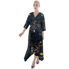 Photo Of Buildings During Nighttime Quarter Sleeve Wrap Front Maxi Dress by Modalart