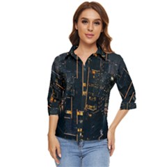 Photo Of Buildings During Nighttime Women s Quarter Sleeve Pocket Shirt