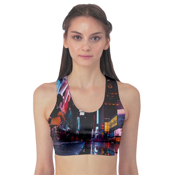 Roadway Surrounded Building During Nighttime Fitness Sports Bra