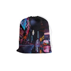 Roadway Surrounded Building During Nighttime Drawstring Pouch (medium) by Modalart