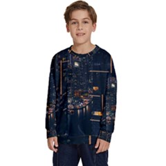 Photo Of Buildings During Nighttime Kids  Crewneck Sweatshirt by Modalart