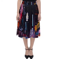 Roadway Surrounded Building During Nighttime Classic Midi Skirt by Modalart