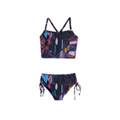 Roadway Surrounded Building During Nighttime Girls  Tankini Swimsuit by Modalart