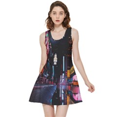 Roadway Surrounded Building During Nighttime Inside Out Reversible Sleeveless Dress by Modalart