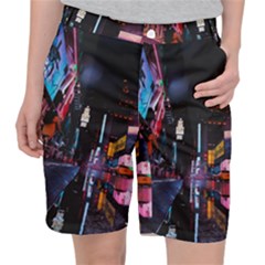 Roadway Surrounded Building During Nighttime Women s Pocket Shorts by Modalart