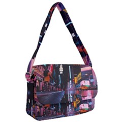 Roadway Surrounded Building During Nighttime Courier Bag by Modalart