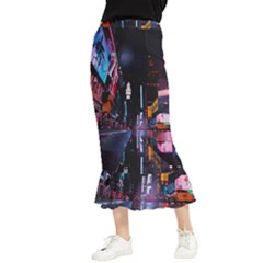 Roadway Surrounded Building During Nighttime Maxi Fishtail Chiffon Skirt