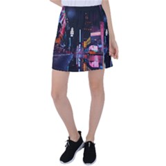 Roadway Surrounded Building During Nighttime Tennis Skirt by Modalart