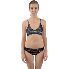 Blue Yellow And Green Lighted Pagoda Tower Wrap Around Bikini Set by Modalart