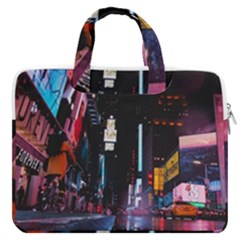 Roadway Surrounded Building During Nighttime Macbook Pro 16  Double Pocket Laptop Bag  by Modalart