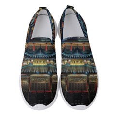 Blue Yellow And Green Lighted Pagoda Tower Women s Slip On Sneakers by Modalart