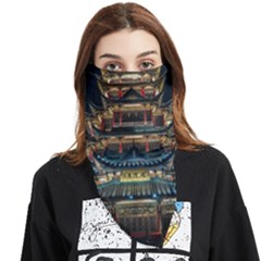 Blue Yellow And Green Lighted Pagoda Tower Face Covering Bandana (triangle) by Modalart