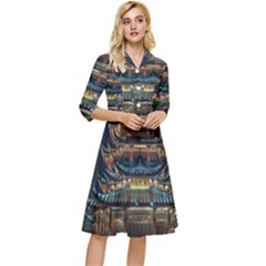 Blue Yellow And Green Lighted Pagoda Tower Classy Knee Length Dress by Modalart