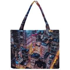 Aerial Photo Of Cityscape At Night Mini Tote Bag by Modalart