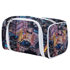 Aerial Photo Of Cityscape At Night Toiletries Pouch by Modalart