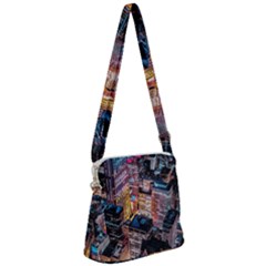 Aerial Photo Of Cityscape At Night Zipper Messenger Bag by Modalart