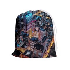 Aerial Photo Of Cityscape At Night Drawstring Pouch (xl) by Modalart