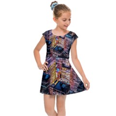 Aerial Photo Of Cityscape At Night Kids  Cap Sleeve Dress by Modalart