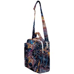 Aerial Photo Of Cityscape At Night Crossbody Day Bag by Modalart