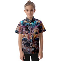 Aerial Photo Of Cityscape At Night Kids  Short Sleeve Shirt by Modalart